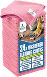 DAN RIVER Micro Fiber Cloth for Cleaning Car - 24 Pack (12"x12") Ultra Absorbent, Lint-Free Microfiber Towel, Kitchen Rags, House Cleaning Towels, and Microfiber Washcloth - Pink