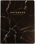 WORLD TRAVELER Eccolo Large Lined Journal Notebook, Hardbound Cover, Writing Journal, 256 Ruled White Pages, Ribbon Bookmark, Lay Flat, Desk Size for Work or School, Black Marble (8x10 inches)