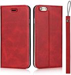 for iPhone 6 Case,iPhone 6s Case (4.7"),Cavor Folio Flip Leather Wallet Phone Case Stand Card Holder Magnetic Closure Clear TPU Bumper Slim Thin Cover Case with Wristlet Strap- Red