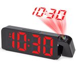 VINILITE Projection Clocks for Bedrooms Digital Alarm Clocks Bedside with Temperature and Date, RGB Large Display 4 Brightness Levels Night Mode Mains Powered