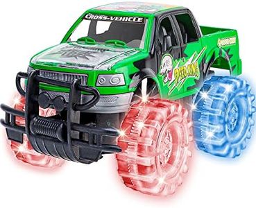 ArtCreativity Light Up Green Monster Truck, 1 Piece, 8 Inch Toy Monster Truck with Flashing LED Tires and Batteries, Push n Go Car Toys for Kids, Fun Gift for Boys and Girls Ages 3 and Up