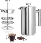 One&One Coffee Plunger Press 600ml, French Press Coffee Maker Insulated Coffee Plunger 4 Cup - stainless steel Plunger Coffee &Tea Maker.