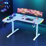 Advwin L Shaped Gaming Desk, White Desk Carbon Fiber Desk L Shaped Desk Gamer Workstation Desk with LED Light, 140cm