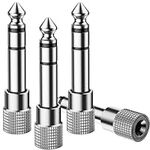 Stereo Audio Jack Adapter 6.35mm (1/4 inch) Male to 3.5mm (1/8 inch) Female Headphone Jack Adapter Silver Plated Connectors for Speaker Headphone, Digital Piano, Guitar Headphones Amp(4Pack,Silver)