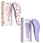 Crave Naturals Glide Thru Detangling Hair Brushes for Adults & Kids Hair - Detangler Hairbrush for Natural, Curly, Straight, Wet or Dry Hair - Hair Brushes for Women - 2 Pack - Pink Hearts & Purple