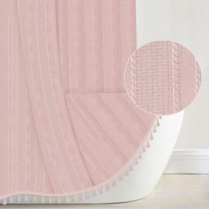 Seasonwood 78inch Tall Pink Fabric Shower Curtain Girls Shower Curtain Striped Textured Tassel Cute Shower Curtain for Bathroom 72x78