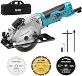 Seesii Mini Circular Saw with Laser Guide,4.8A 4000 RPM Compact Corded Circular Saw with Rip Guide,3 Blades (4-1/2") for Wood,Soft Metal,Tile,Plastic Cutting,Max Cut Depth 1-11/16"(90°),1-1/8" (45°)