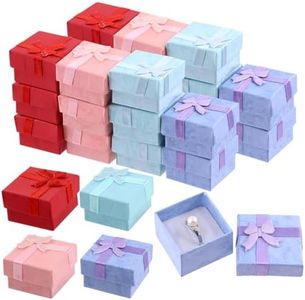 Rustark 32Pcs 4 Colors 4x4x2.7cm / 1.6x1.6x1 Inch Jewelry Gift Boxes Set, Ring Gift Box with Lid Ribbon Bow Cardboard Jewelry Boxes Gift Wrap Boxes for Ring Earrings Jewelry