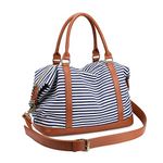 Women's Travel Duffle Bags, LOSMILE Ladies Canvas Weekend Overnight Carry on Shoulder Bag Holdall Luggage Bags (Navy Blue Stripe)