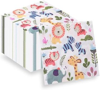 APFCLRBL 40PCS Animal Party Napkins Jungle Animals Plants Themed Birthday Napkins Kids Birthday Party Baking Wild Birthday Party Decorations