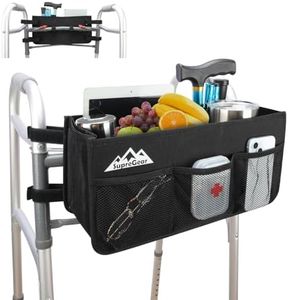 supregear Walker Basket, Foldable Walker Bag with Cup Holder, Storage Pouch with Large Capacity and Never Tipping Over, Hand-Free for Seniors Elderly, Not Fit for Rollator, Black