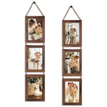 QUTREY 4x6 Picture Frames Collage, 3 Openings Wall Hanging Photo Frame Set of 2 Display 4 by 6 inch Vertical Pictures Frame, Rustic Walnut Brown