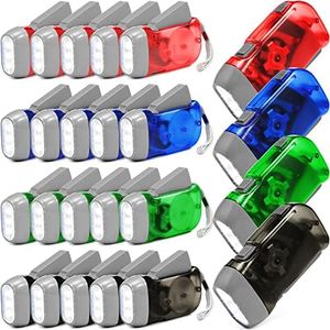 Mudder 24 Pieces Hand Crank Flashlight No Battery Flashlight with LED Self Powered Charging Torch Dynamo for Camping Emergency(Green, Grey, Blue, Red)