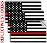 3PC Reflective Red Thin Line American Flag Sticker - 5 x 3 Inches - Support Firefighter EMT USA Decal - Red Lives Matter for Car Truck Window Bumper