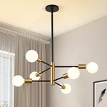 KAISITE Modern Sputnik Chandelier-6 Light Chandelier Light Fixture Height Adjustable Mid Century Ceiling Chandelier Plating Finished Black and Gold Chandelier for Kitchen Bedroom and Foyer