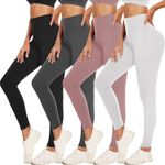 ACTINPUT 4 Pack Leggings for Women Black High Waist Tummy Control Leggings Ladies Buttery Soft Workout Gym Yoga Pants Slim Tights Regular&Plus Size(Black/Dark Grey/Rose/White,L-XL)