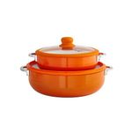 IMUSA USA 2 Piece Orange Ceramic Interior Caldero Set with Orange Silicone Rim and Glass Lid