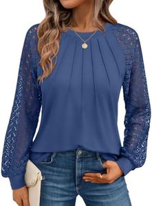 AUTOMET Womens Long Sleeve Shirts Lace Tops Business Casual Blouses 2026 Fall Winter Fashion New Years Eve Nye Outfits Trendy Clothes Knit T Ladies Dressy Work Professional Clothing Navy 3XL