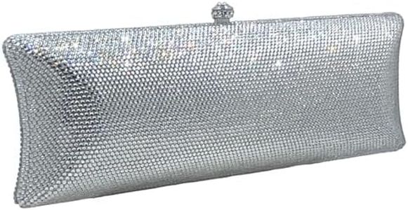 Boutique De FGG Long Rhinestone Clutch Bag Evening Minaudiere Handbags Crystal Clutch Purses for Women Wedding Prom,Mini,Silver