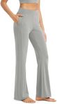 ODODOS Women's Modal Soft Mini Flared Pants with Pockets High Waist Pull-On Casual Lounge Pants-29 Inseam, Gray, Small