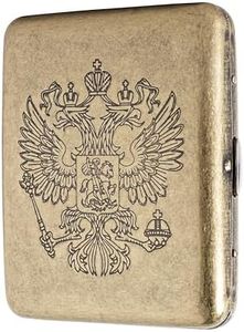 Retro Metal Cigarette Case, Cigarettes Case Holder,Sturdy Double Sided Spring Clip Open Pocket Holder Vintage Golden(18-20 Capacity) (Twin Eagles)