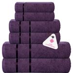 Casa Copenhagen, Denmark Design - Esctatic Premium Collection 100% Cotton 6 Piece Towel Set, Includes 2 Bath Towels 2 Hand Towels 2 Washcloths - Dark Purple