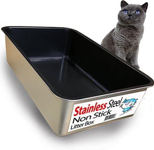 iPrimio Non-Stick Plated Stainless Steel XL Cat Litter Box - Extra Large High-Sided Litterbox for Big Cats - Never Absorbs Odor, Stains, or Rusts - Easy Cleaning Cat Litter Tray (1 Teflon-Coated Pan)