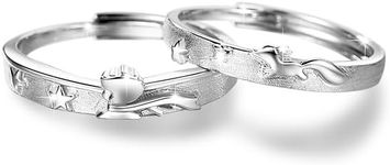 MEET- ORIGIN 925 Sterling Silver Little Prince and Rose Couple Rings Couple Friends Matching Love Promise Rings-His and Hers Jewelry Set, Non-Precious Metal, Cubic Zirconia