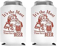 Funny Christmas Santa Beer Can Cooler Stocking Stuffer Party Favor Gift for Men Adult- Set of 2 (Its the Most Wonderful Time for a Beer)