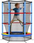HOMCOM 4.6FT Kids Trampoline for Toddlers Indoor w/Enclosure Net, Steel Frame, for Ages 3-6 Years - Multicoloured
