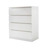 Panana Wooden 3/4/5/6 Chest Of Drawers with Metal Runner Modern Bedroom Bedside Storage Cabinet Unit for Hallway Living Room (White, 4 Drawer Chest)