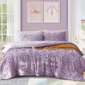 Geniospin Purple Full Comforter Set for Girls- 7 Pieces Pom Tufted Bed in A Bag Full Bedding Sets with Sheets, Pillowcases & Shams, All Season Kids Comforter Set