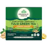 ORGANIC INDIA Tulsi Green Tea Lemon Ginger 50 Teabags, 50 gram