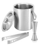 Finality Double Walled Stainless Steel Ice Bucket with Lid || Ice Tong and Peg Measure [ 1 Liter ] Keeps Ice Cold for 6 h | Great Bar Tools for Home bar Accessories, Mini bar, Wine (Ring Peg Measure)