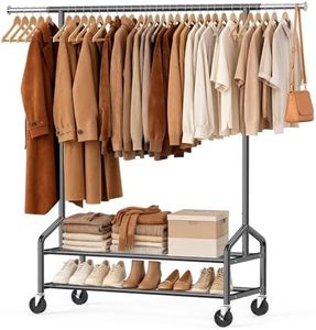 WATIOWL Heavy Duty Clothes Rack, Rolling Clothing Rack for Hanging Clothes with 2 Sturdy Shelves Load 650 LBS, Metal Garment Rack with Wheels for Bedroom, Laundry Room, Retail Store, Black