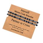 Morse Code Bracelet for Women Men Couple Lover Friend Son Daughter Sister Aunt Wife Girlfriend Cousin Adjustable Strand Engraved Matching Bracelet Set 2 PCS Secret Message Hematite Beads Unique Funny