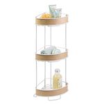 InterDesign RealWood Free Standing Corner Shower Caddy 3-Tier for Bathroom - Bath Shelf Baskets for Towels, Soap, Shampoo, Lotion, Accessories | Dimensions - (25 x 19 x 65) CM, White/Light Wood Finish