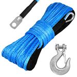 1/4" 50ft Winch Rope Kit, 7700LBs Tow Cable Rope, with Winch Hook and Protecting Sleeve, for Vehicle/ATV/UTV (Blue)