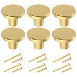 BIGLUFU 6 Pcs Brass Drawer Knobs, Round Kitchen Cabinet Knobs, Dresser Handles Pulls for Chest of Drawers with Screws-20x25 mm (Gold)