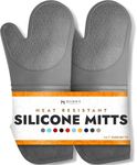 HOMWE Extra Long Professional Silicone Oven Mitt, Oven Mitts with Quilted Liner, Heat Resistant Pot Holders, Flexible Oven Gloves, Gray, 1 Pair, 14.7 Inch