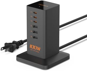 USB C Charger Blcok PD 100W, TESSAN 6-in-1 Charging Station for Multiple Devices, Desktop Tower Charger with 6 USB Ports for iPhone 16/15, MacBook, Tablet, Office Home Dorm Room Accessories