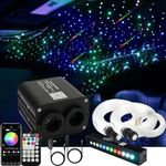 AZIMOM Dual Color 20w Twinkle Fiber Optic Starlight Headliner Kits 1200pcs 0.03in 13.1ft, RGB Meteor Shooting Star, Sound Activated Remote APP Control Home Car Ceiling Décor