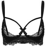 TSSOE TSSOEWomen's Sexy Lace Bra Nipple-Less Bralette Half Cups Underwired Shelf Bra Tops Lingerie Nightwear Black XL