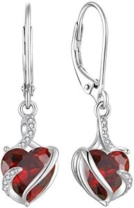 FJ Pendientes Mujer Corazón Pendientes Enero Piedra de Nacimiento Pendientes Granate Plata de Ley 925 Pendientes Infinito Joyas Regalos para Mujer Novia Esposa Mamá
