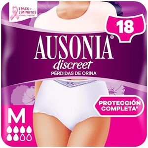 Ausonia Discreet Pants Plus, Ropa Interior para Pérdidas de orina, 18 Braguitas incontinencia mujer. Talla M. Retiene los Olores, la Humedad y Evita Fugas