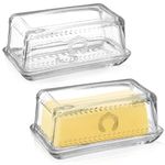 Cididu 2 Pack Glass Butter Dish with Lid for Countertop, Crystal Rectangular Butter Container with Decorative Pattern, Food Grade Clear Butter Keeper, Holds a Standard Stick of Butter, Dishwasher Safe