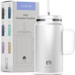 ALBOR 50 oz Tumbler With Lid and Straw, Leak Proof Durable Stainless Steel Insulated Tumbler With Handle, Spill Proof Water Bottles With Straw (White, 50 oz)