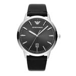 Emporio Armani Watch for Men, Three Hand Date Movement, 43 mm Silver Stainless Steel Case with a Leather Strap, AR11193