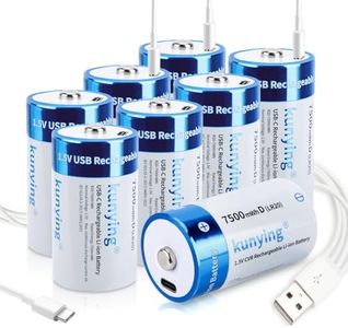 kunying 8 Pack Rechargeable Lithium D Cell Batteries,Long-Lasting 1.5V 7500mWh D Size Battery with 4-in-1 USB Charging Cable,Rechargeable D Batteries for Flashlights