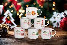 Bruntmor 14 Oz Christmas Coffee Mug Set of 6, 14 Ounce Medium Ceramic Mugcup Set In Christmas Themed Design, Non toxic, Lead free , Best Coffee Mug For Your Christmas Gift